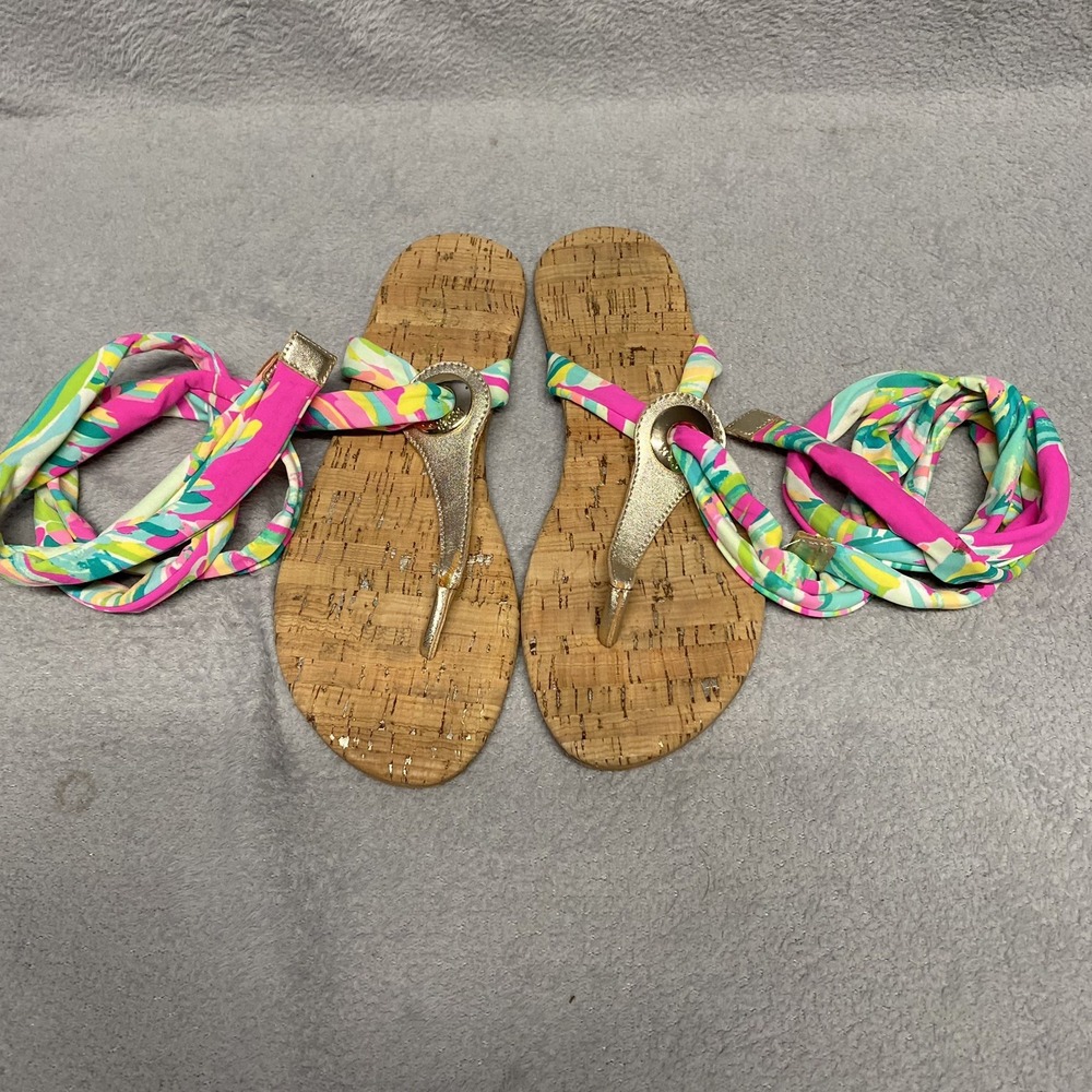 Lilly Pulitzer Harbor Wrap Sandals Womens 7.5 US‎ Come Out Of Your Shell Tie